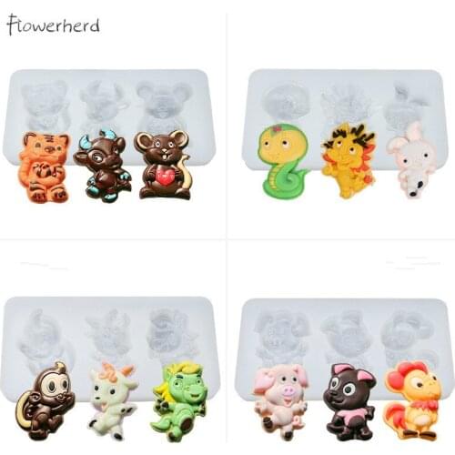 Chinese Zodiac Silicone Lollipop Mold Cartoon Animal Mold Chocolate Mold Cake Decoration Aroma Handmade Soap Mold Resin Molds