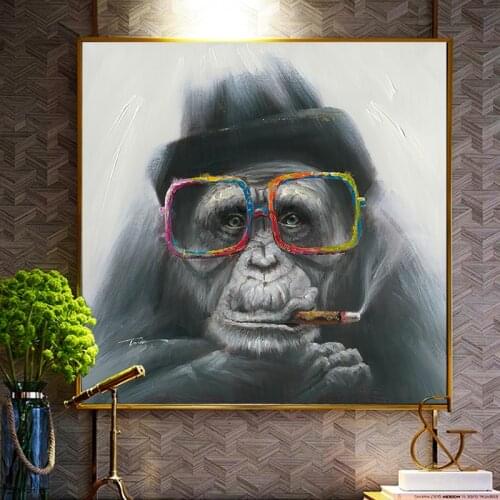Nordic Monkey Gorilla Smoking Abstract Oil Painting Canvas Posters and Print Scandinavian Wall Art Picture for Living Room Decor