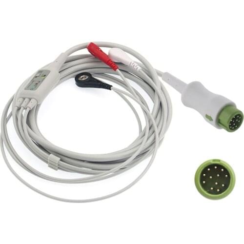 Compatible Mindray ECG cable 3lead snap AHA 12pin for patient monitor