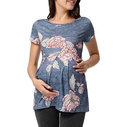 TELOTUNY Women Summer Fashion Maternity Flower Print 2020 Printed Pregnancy Tops Long T-Shirt