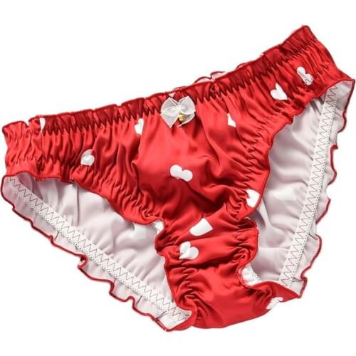 Womens Intimates Satin Panties Japan Style Girl Kawaii Briefs Mid-Rise Underpant Fashion Female Underwear Sexy Lingerie Red