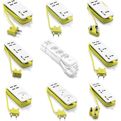 EU Power Strip Portable EU Schuko type Sockets 1.5/1.8m Cable Multiple Electric Extension Socket With 4 USB Port Fast Charging