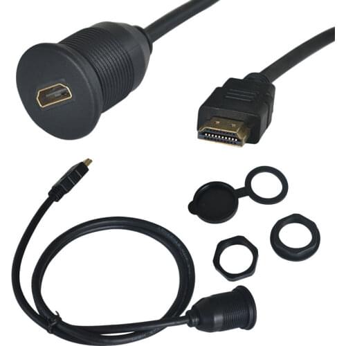 HDMI2.0 Version Male to Female Car Mount Flush Extension Cable Truck Boat Motorcycle Dashboard Flush Mount with Mounting Panel