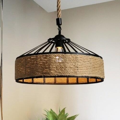 Vintage Hemp rope chandelier retro E27 Industrial Retro Lamp Base Loft Iron Lamp Bedroom Dining Room cafe bar chandelier