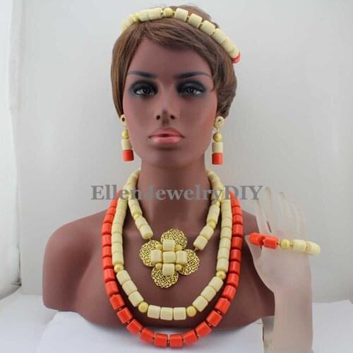Amazing Nigerian Wedding Coral Beads Necklace Bracelet Earring African beads Jewelry Set Bridal beaded Jewelry Set W13113