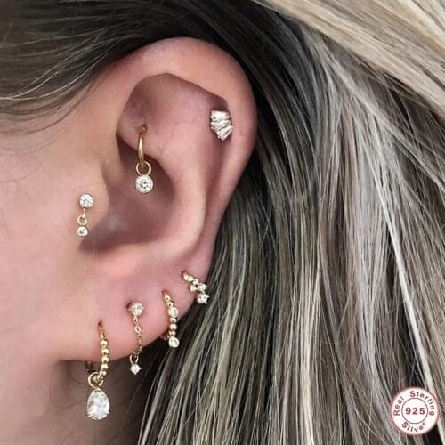 CANNER Cartilage Aretes pendientes plata 925 Sterling Silver CZ Hoop Earrings For Women Girls Ear Bone Earlobe Piercing Buckle