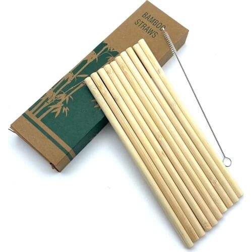 10Pcs Reusable Bamboo Straws Set With Cleaner Brush Eco Friendly Drinking Straw Milk Drinkware Bar Party Accessory