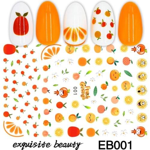 10PCS Colorful Fruit Summer Nail Sticker Cartoon Animal Watermelon Strawberry Banana Nail Slider Smiley Manicure Tool EB001