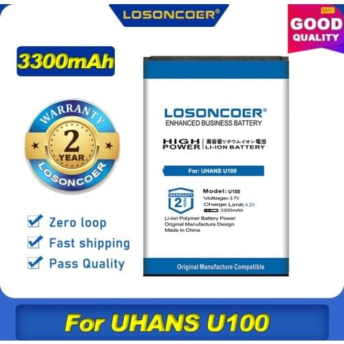 100% Original LOSONCOER 3300mAh U100 Battery For UHANS U100 Mobile Phone Batteries