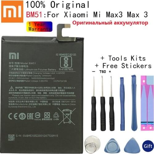 100% Original Replacement Battery For Xiaomi Mi Max3 Max 3 BM51 Genuine Phone Battery 5500mAh+Free Tools+Free Stickers
