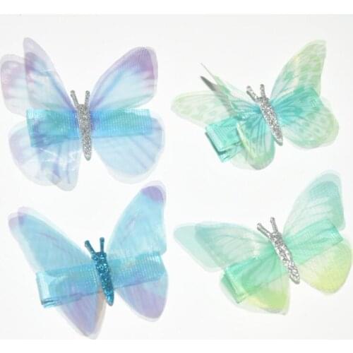 2.6'' Boutique Handmade Colorful Silk Tulle Hair Bow With Clips For Kids Girls Hair Accessories