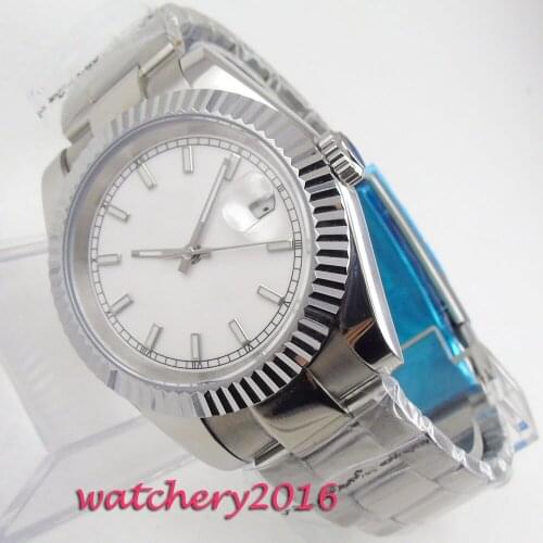 40mm BLIGER White dial deployment Sapphire Glass Date MIYOTA 8215 Automatic mechanical mens watch