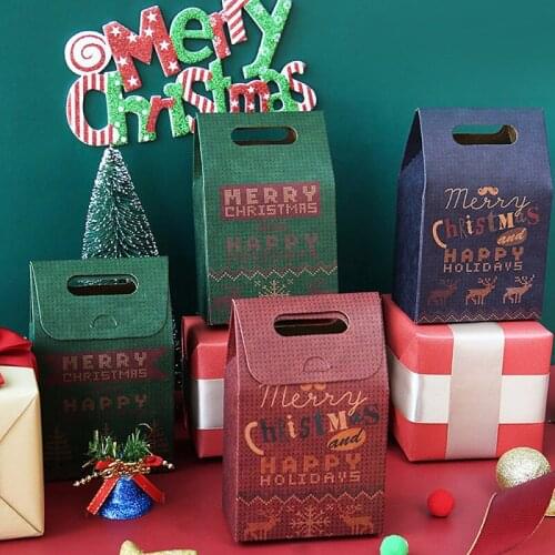 5PCS Kraft Paper Portable Christmas Candy Gift Packaging Boxes DIY Party Wedding Cookies Case Decoration
