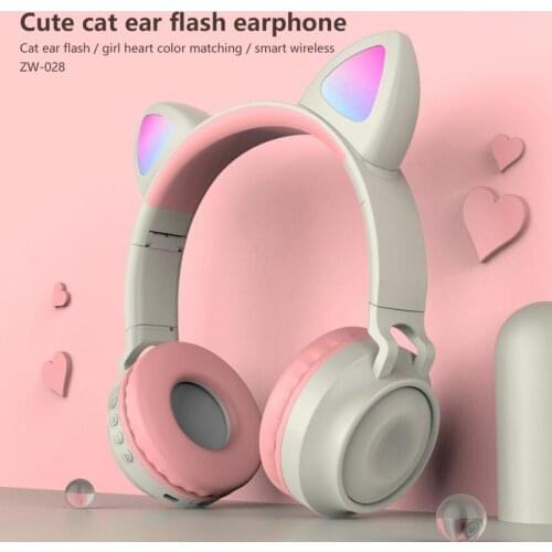 Cat Ear Wireless Headphones Glowing Bluetooth 5.0 Headphone Qute Music Stereo Headset With Microphone For Girl Kids Gift