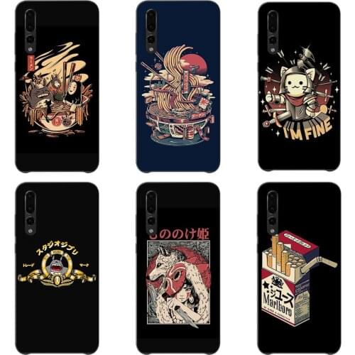 Ramen pool party Phone Case Cartoon New Fashion Black Sotf Silicone TPU For Huawei p30 p20 Lite p10 p9 p8 series aesthetic Coque