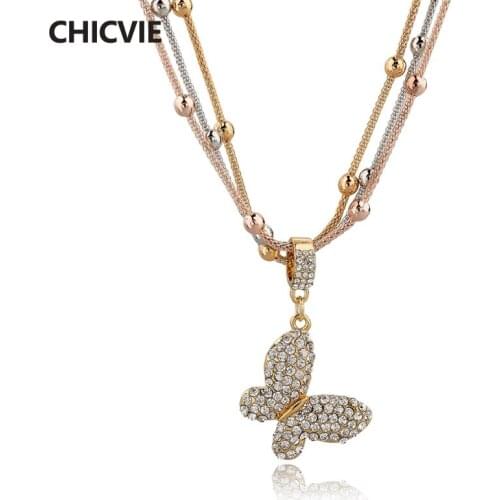 CHICVIE Gold Color Statement Necklaces Austrian Crystal Butterfly Necklace Maxi Ethnic Jewelry Vintage Accessories SNE140450