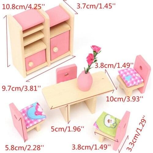 Kid Wooden Furniture Dolls House Miniature 5 Room Set Doll For Christmas Gifts