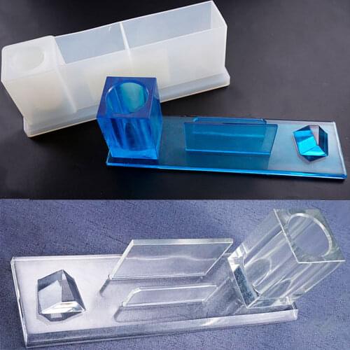 DIY Desktop Storage Box Silicone Mold Pen Holder Business Card Plaster Clay Gypsum Mould Round Pen Container Cement Clay Molds
