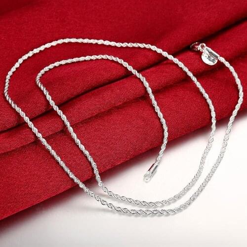 For Women Mens 925 Sterling Silver 2MM Twisted Rope Chain Necklace 16/18/20/22/24 Inches Fashion Jewelry Charm Gifts for pendant