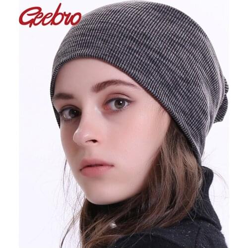 Geebro Women Beanie Knitted Ribbed Beanies Hat Winter Cap Solid Color Slouch Hats Skullies chapeu feminino DQ400M