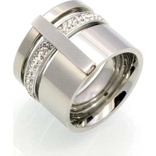 Gold Colour Zircon Crystal Titanium Stainless Steel Rings For Women Men Wedding Jewelry Three Layers Beauty anillos Female Rings