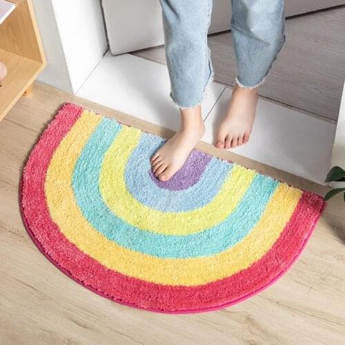 Rainbow Doormat Floor Mat Anti-slip Quick Dry Water Absorbent Cartoon Cute Colorful Striped Cushion for Bathroom Home Decoration