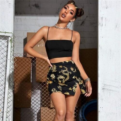 2021 Fashion Women Dragon Printed Mini Skirt High Waist Split Straight Skirt Ladies Club Punk Sexy Summer Skirts Female