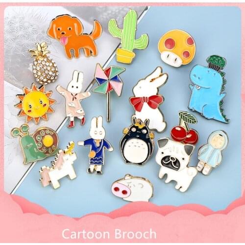 Cartoon Alloy Unisex Brooch Cute Rabbit Dog Fruit Cactus Snail Brooch Badges Backpack Pins Gifts For Friends Wholesale Jewelry