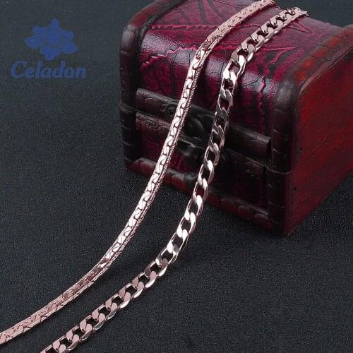 Men Wome Rose Gold Color Plated Necklace With Copper Classic Chains Jewelry Accessory Happy Birthday Gif 50cm 1-2pcs