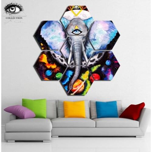 Alien Elefant by Pixie Cold 7 Panels Elephant Colorful Painting Canvas Wall Art Picture Home Decoration Living Room Canvas Art