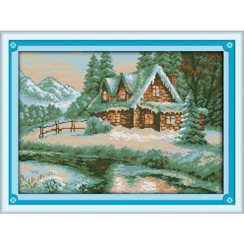 Lakeside snowhouse painting counted 11CT 14CT DIY kit Chinese wholesale Cross Stitch embroidery needlework Sets home decor