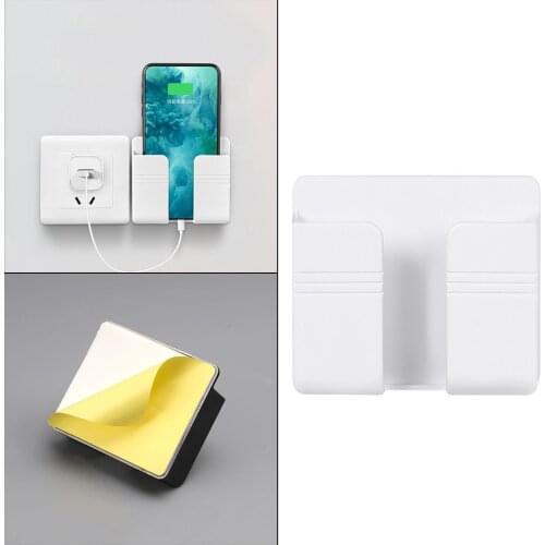 Wall-Mounted Storage Box Organizer Case Charger Pocket Sticky on Wall Holder for Phone Remote Control Makeup Brush Home office