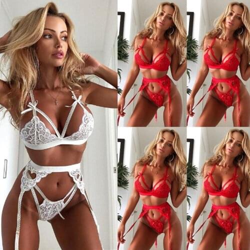 Newest Hot Women Sexy Lace Lingerie Bra set Transparent Underwear Babydoll Nightwear Erotic Pajamas Set