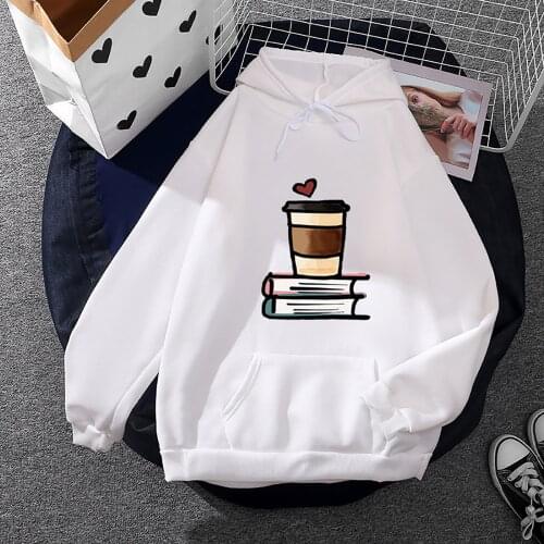 Harajuku Autumn Hoodies Women Casual O-neck Book Printed Loose Sweatshirt Tunic V Blouse Tops Streetwear White Sudadera Mujer