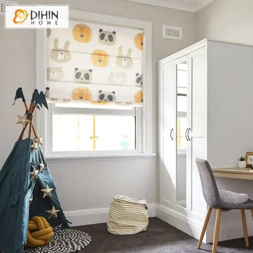 Cartoon Animal Printed Custom Roman Blinds For Living Room Flat Roman Shades Free Shipping