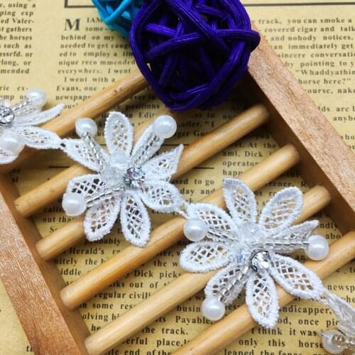 10x Leaves Pearl Beaded Flowers Mesh Lace Trim Ribbon French Fabric Net Sewing Craft Appliques Wedding Dress Clothes Decoration