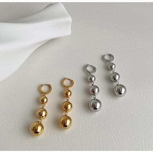 TARCLIY Geometric Smooth Metal Ball Tassel Dangle Earrings Simple Small Ear Buckle Women Metallic Temperament All-Match Jewelry