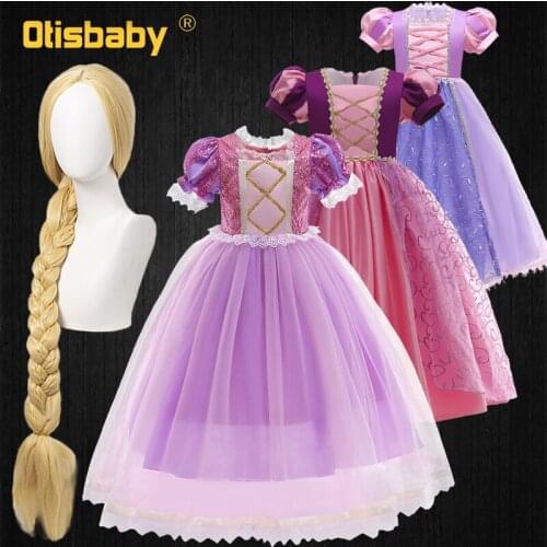 Christmas Fancy Girls Tangled Princess Rapunzel Dress up Gown Prom Children Lace Floral Sequin Kids Sofia Birthday Party Dress