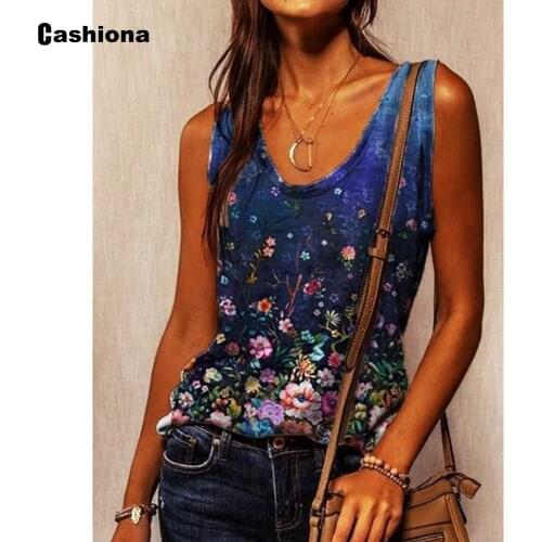 Plus size 4xl 5xl Womens Tank Top Latest Flower Print T-shirt Women Sleeveless Shirt Casual Pullovers 2021 Summer Vest Clothing