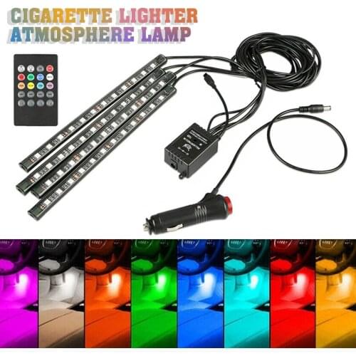 12 LED Car Interior Atmosphere Light StripUSB Charger Colorful Chassis Light Footwell Music Control Remote Decorative Lamp