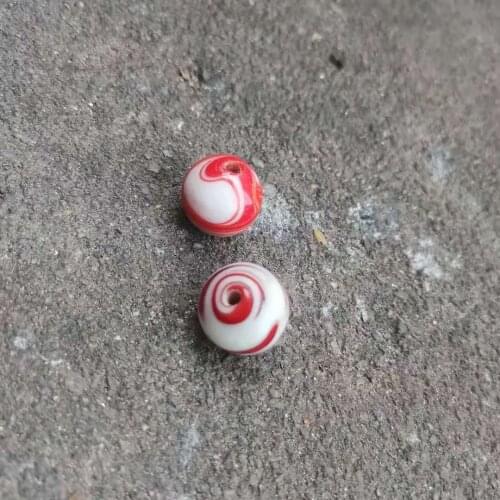 2pcs/lot red and white striped colored glaze beads and white porcelain bottom colored crystal glaze accessories diy jewelry