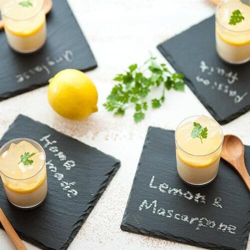 4Pcs Natural Slate Coasters Retro Slate Cup Mats Square Anti-slip Mats (Black)