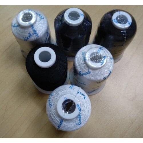 6 Black color 100% Rayon Embroidery Machine Thread 800M each Ideal for Brother Janome Pfaff and Most Home Embroidery Machines