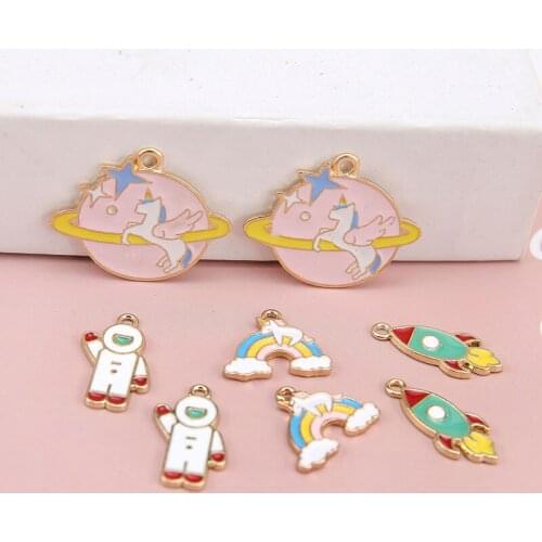 6pcs New Hot Sale Fashion Alloy Drop Oil Planet Space Astronaut Rocket Pendant Earrings For Women Diy Jewelry Accessories