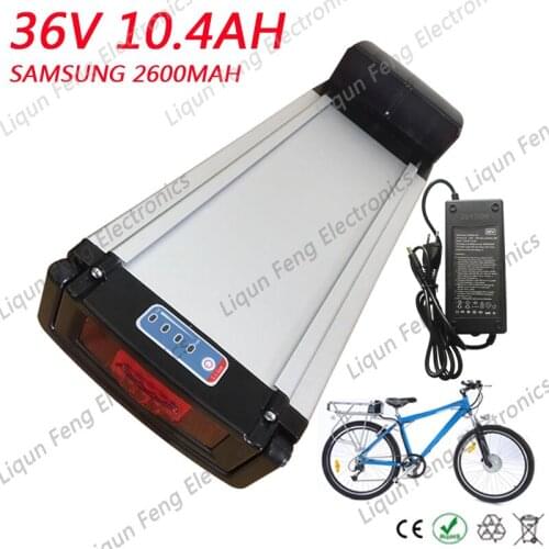 36V 10AH 500W Rear Rack shelf Electric Bike Battery 36V 10AH Lithium Battery use SAMSUNG cell Aluminum housing with 2A Charger
