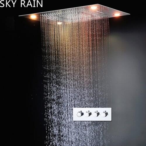 SKY RAIN Bathroom Ceiling Concealed Smart 4 Function LED Shower Panel Set Rainfall Waterfall Rain Curtain Shower Head System