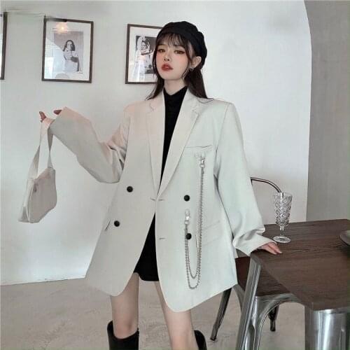 Blazers Women Outerwear Fashionable Causal All-match Korean Style Office Ladies Long Sleeve Solid Loose Thin Double Breasted Ins