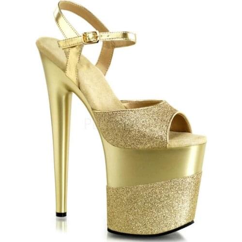 Sexy 20cm Heel Platform Sandals Women Bling Bling Gold Super Thin Heel Gladiator Party Sandals Shoes Fashion Gril Stage Pumps