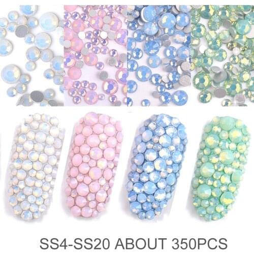 350Pcs SS4-SS20 Opal Nail Rhinestones Flatback Colorful Crystal Glass Gems For DIY UV Gel 3D Nails Accesorios