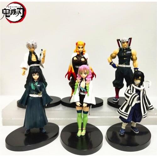 Demon Slayer Muichirou Mitsuri Sanemi Obanai Tengen Rengoku PVC Action Figure Toy 160mm Kimetsu no Yaiba Anime Figurine 6pcs/set